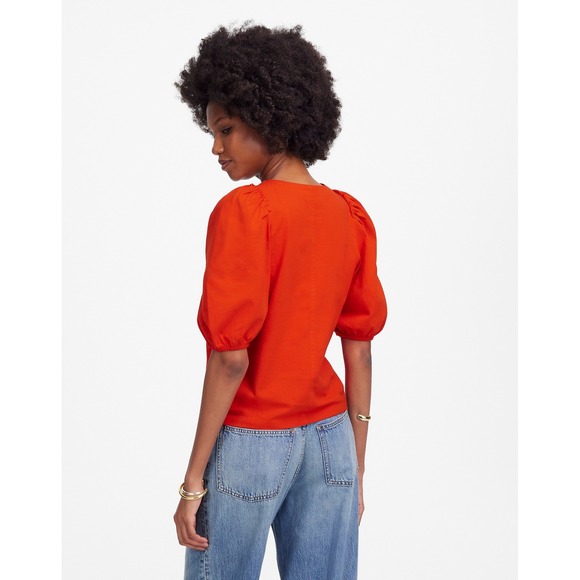 Madewell Puff Sleeve Short Sleeve‎ Crew Neck Tee Orange/Red Medium New With Tags - Picture 6 of 8